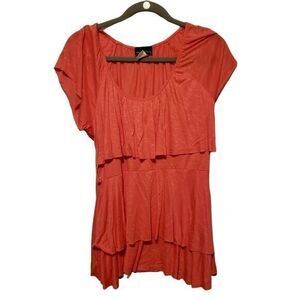 Say Anything Womens Sz L Orange  Solid Short Sleeve Blouse